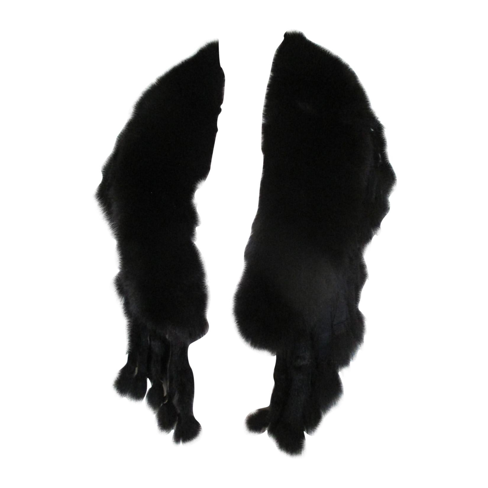 Black Fringed Fox Fur Stole Collar