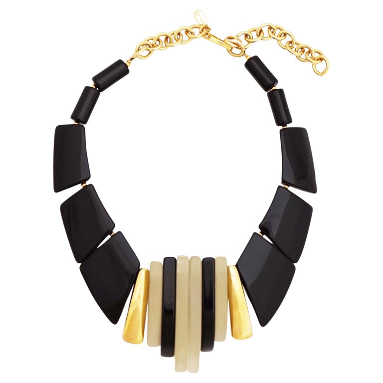 Black and Frosted Lucite Choker Statement Necklace By Park Lane, 1980s ...