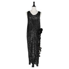 Black full beaded dress with black velvet flower garland Circa 1920's