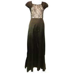 Vintage Black Full Length Dress with Lace Paneling, 1950s