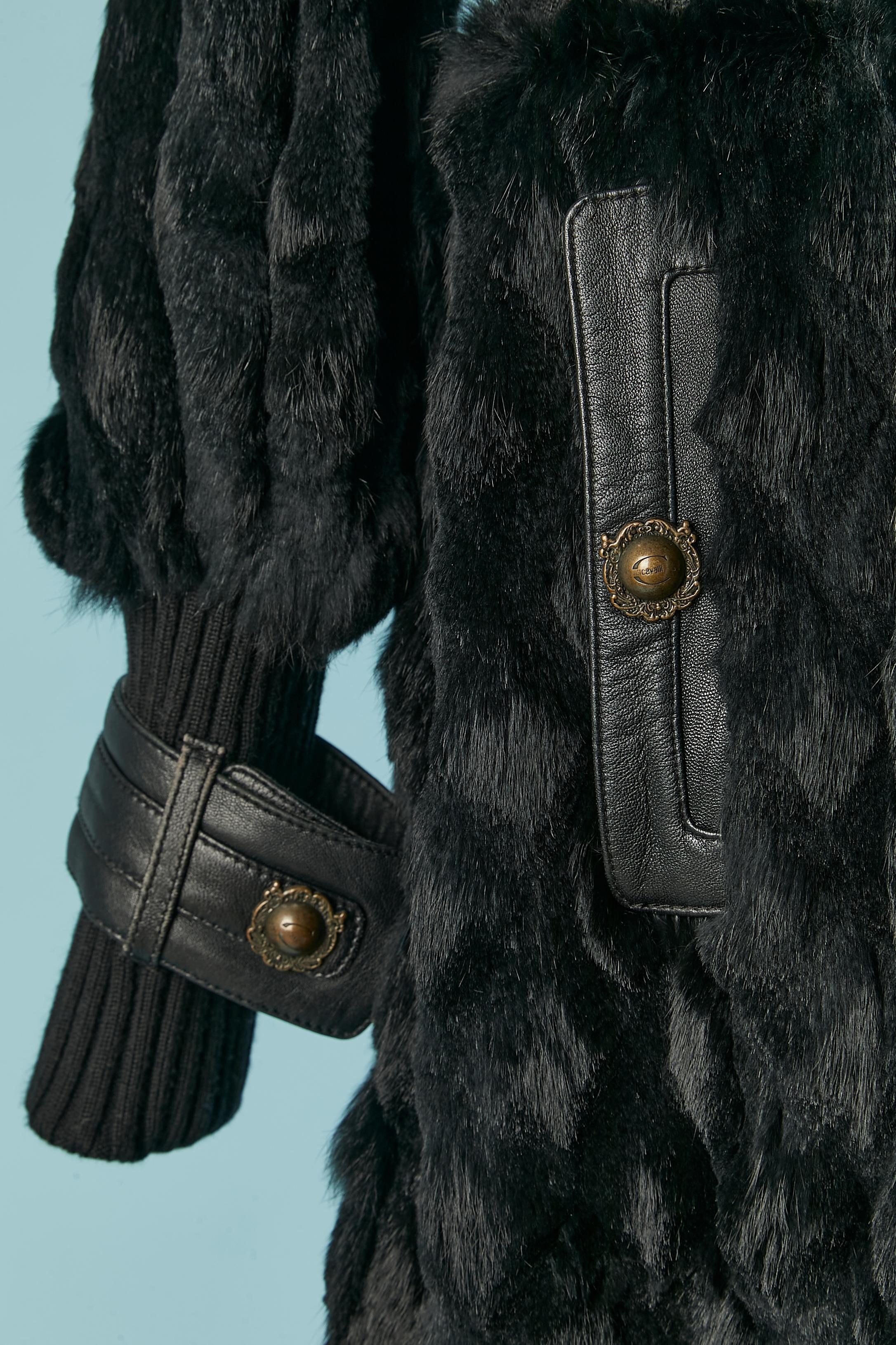 Black fur coat with ribbing edge and leather belt Just Cavalli 1