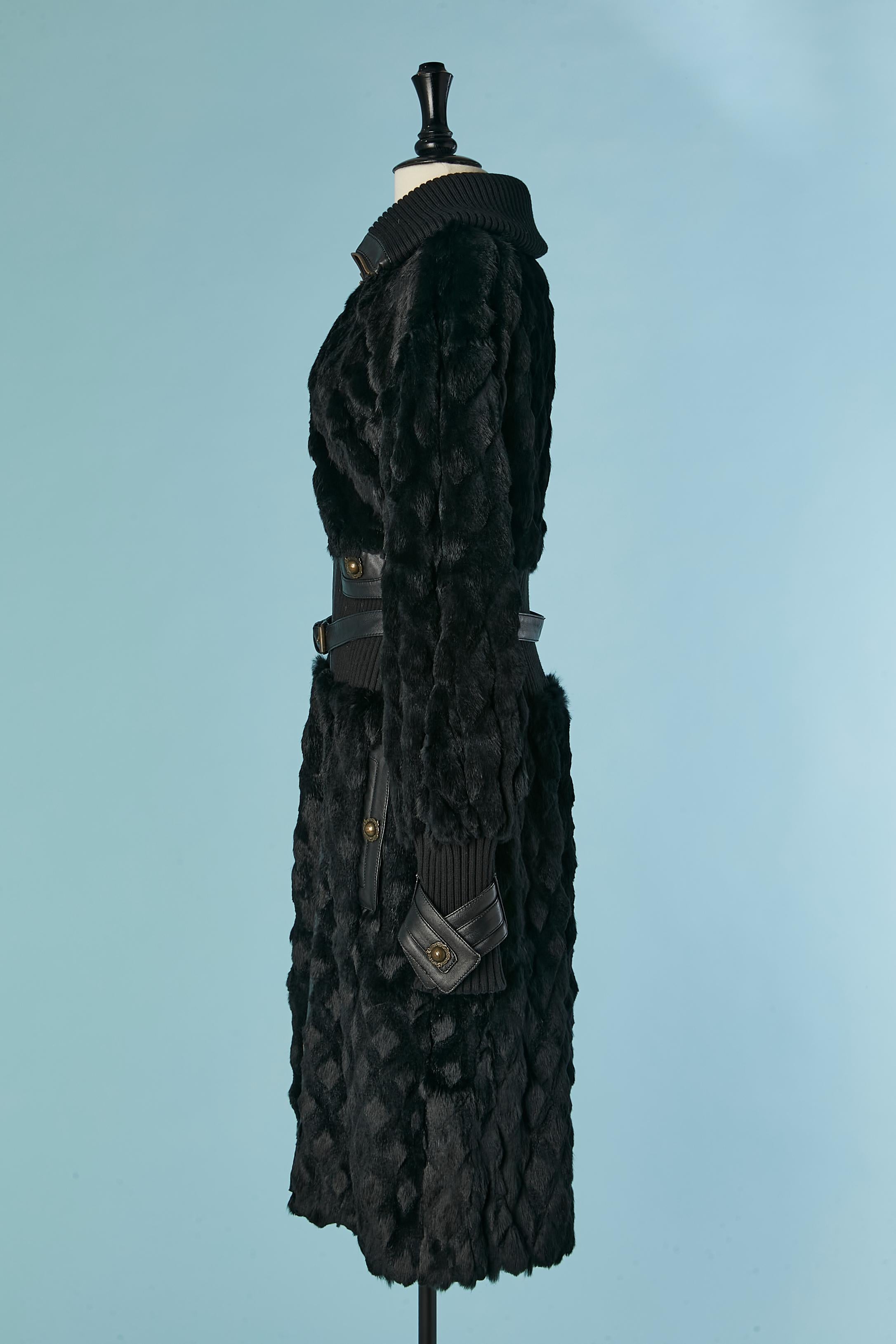 Black fur coat with ribbing edge and leather belt Just Cavalli 2