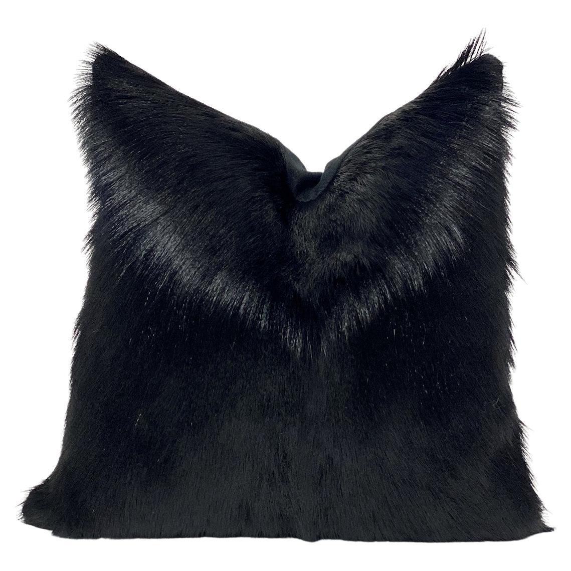 Black Fur Pillow, Goat Hair 18x18"  45x45cm For Sale