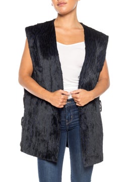 1980S Black & Blue Fur Leopard Print Vest