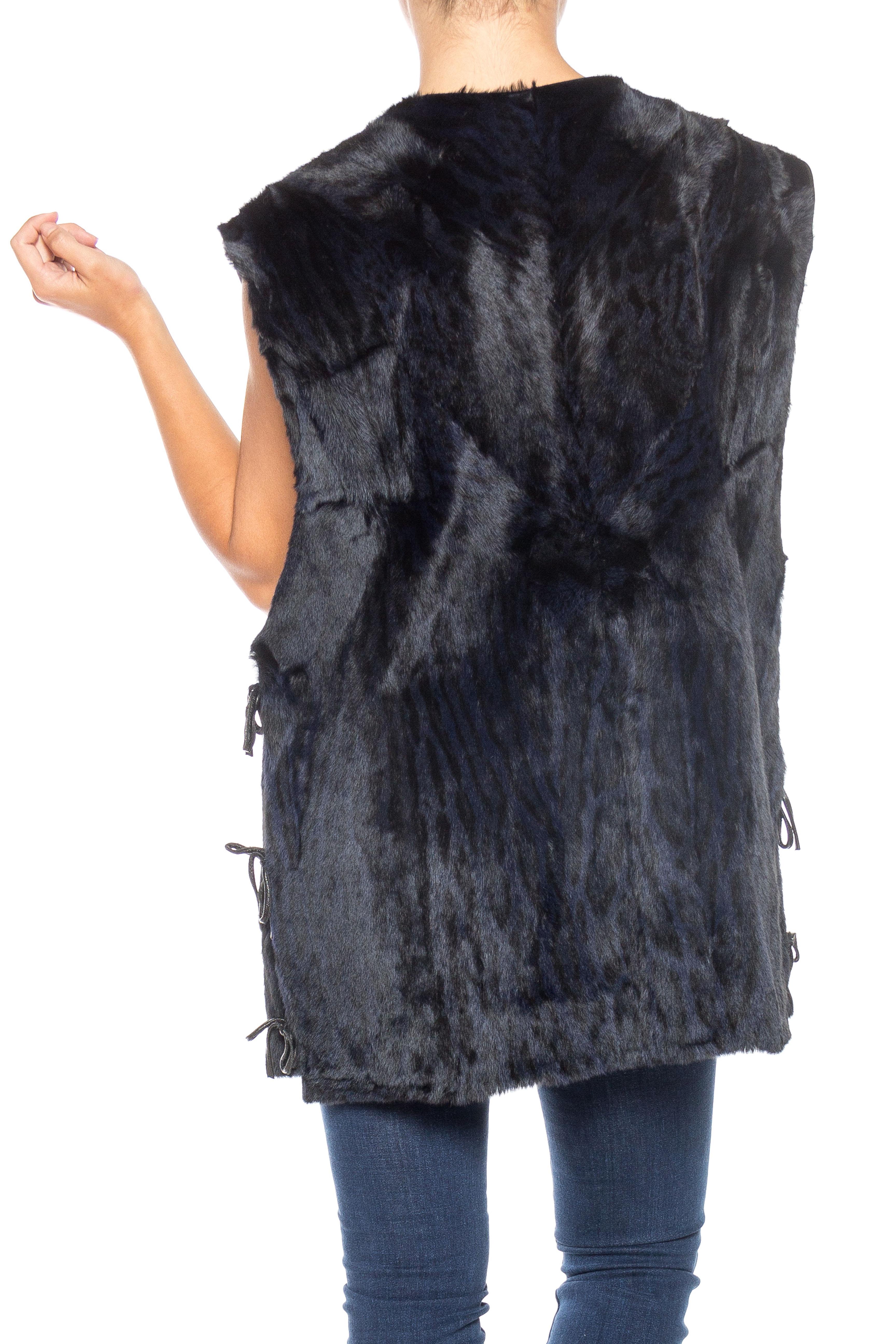 1980S Black & Blue Fur Leopard Print Vest In Excellent Condition In New York, NY
