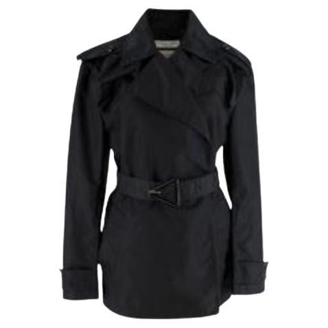 Black gabardine short trench coat For Sale