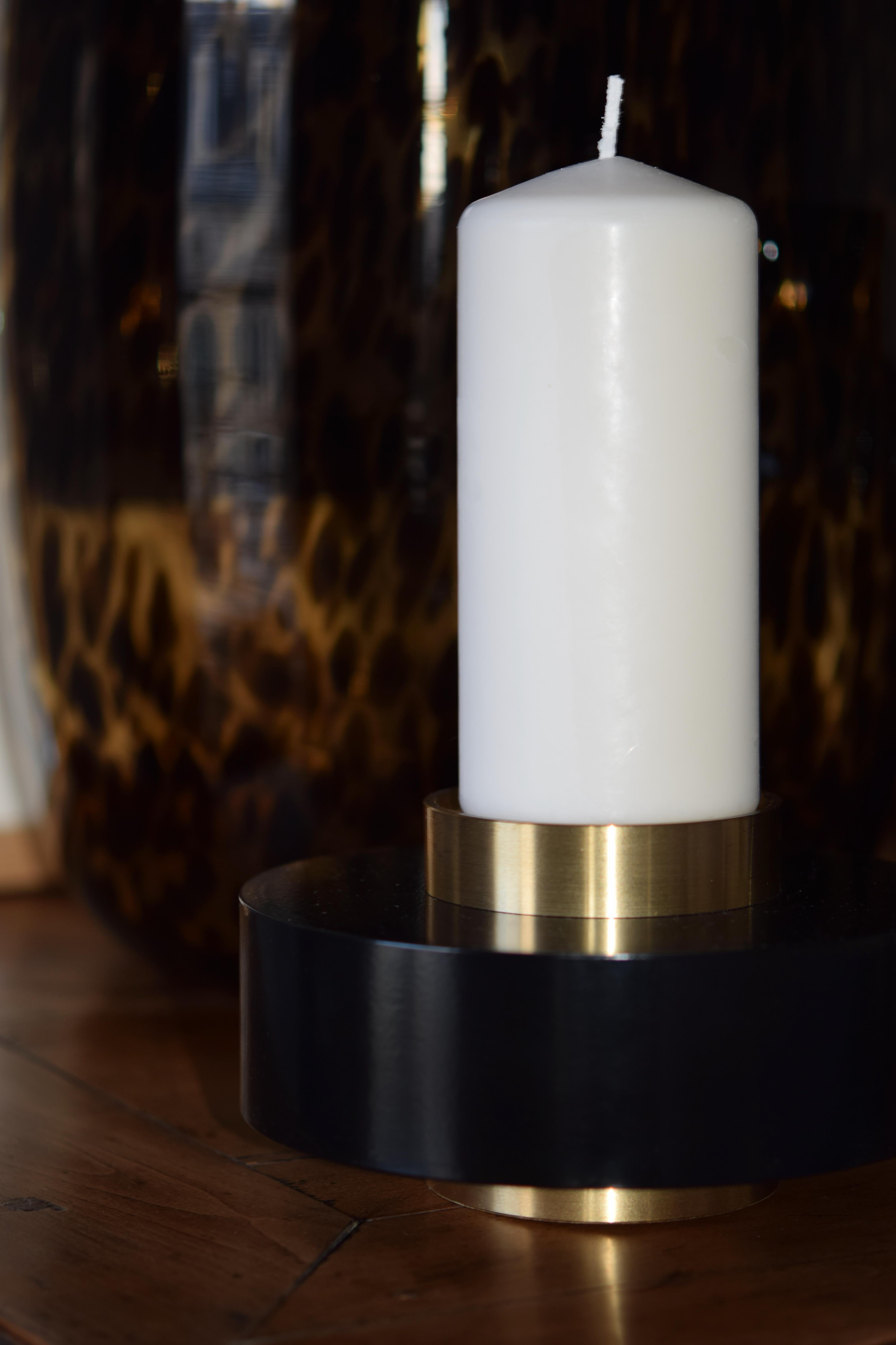 Polished 21th C Black Galaxy Candle Holder by French Designer Marine Breynaert For Sale