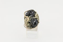 Black garnet pyrite mosaic ring
