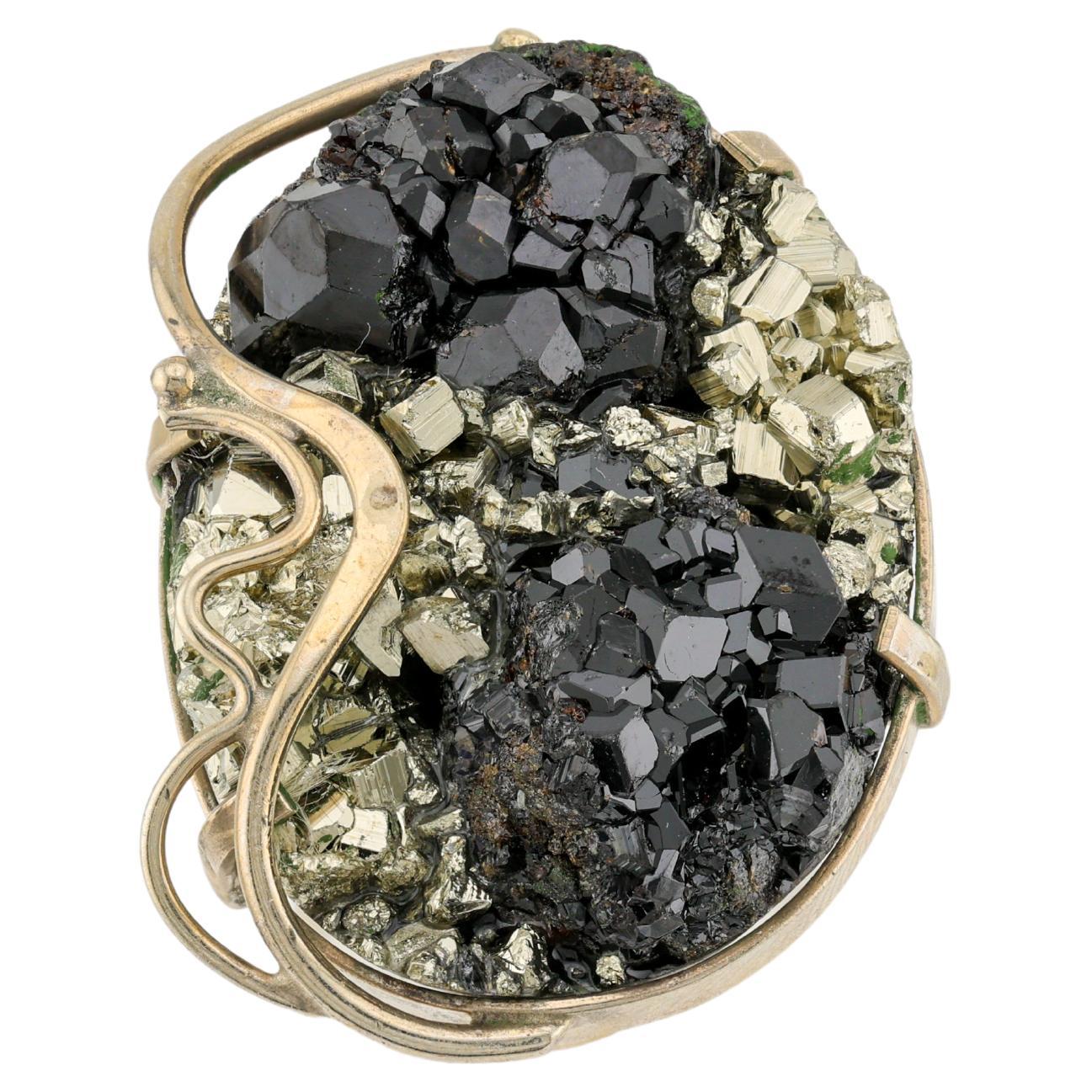 Black garnet pyrite mosaic ring For Sale