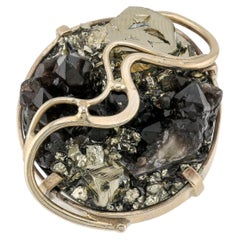Black garnet pyrite mosaic ring
