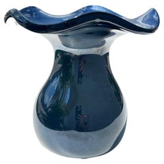 Black Garnet Red Glass Metallic Tulip Vase, Attributed to Murano