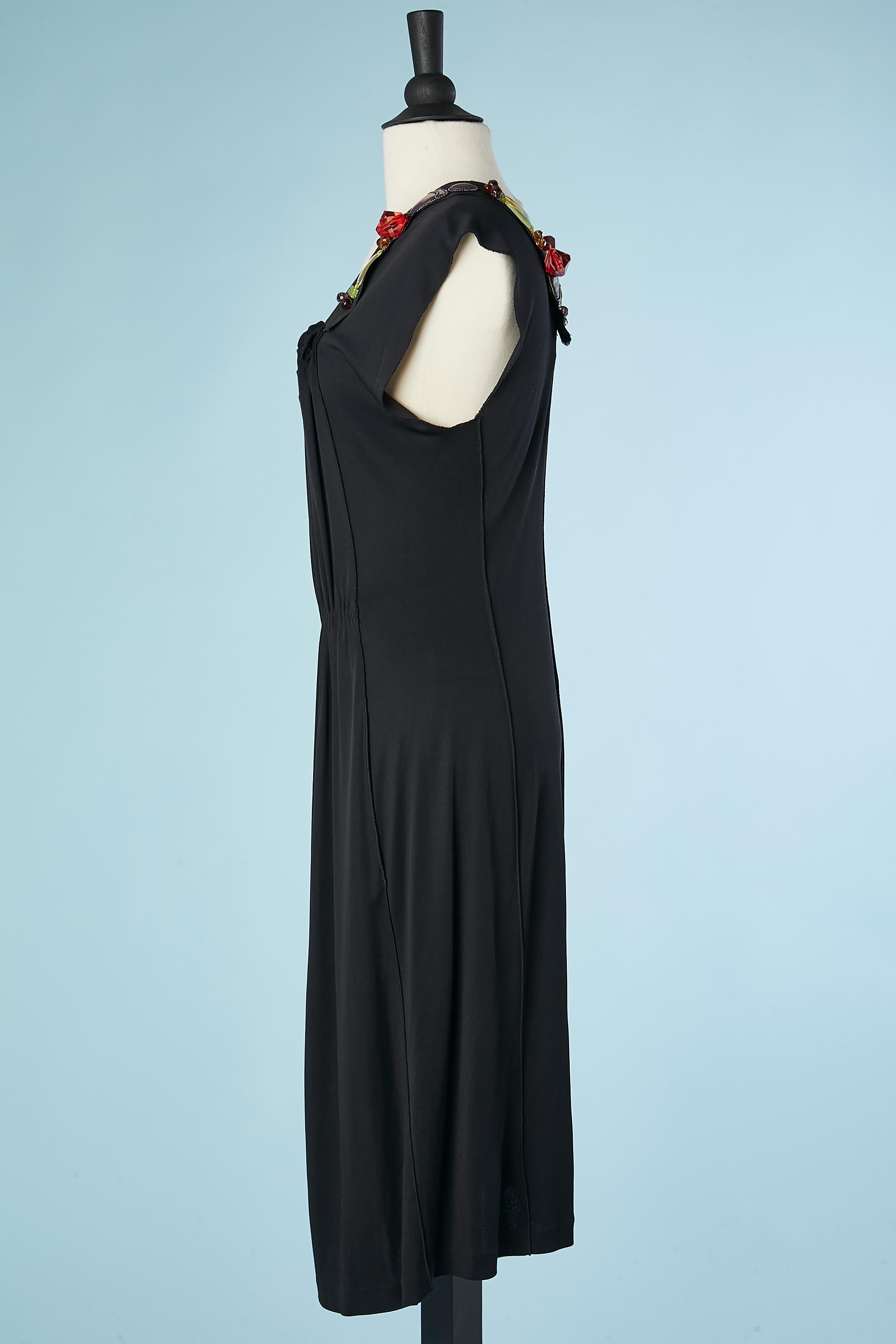 Women's Black gather cocktail dress with beads  embellishment Yves Saint Laurent For Sale
