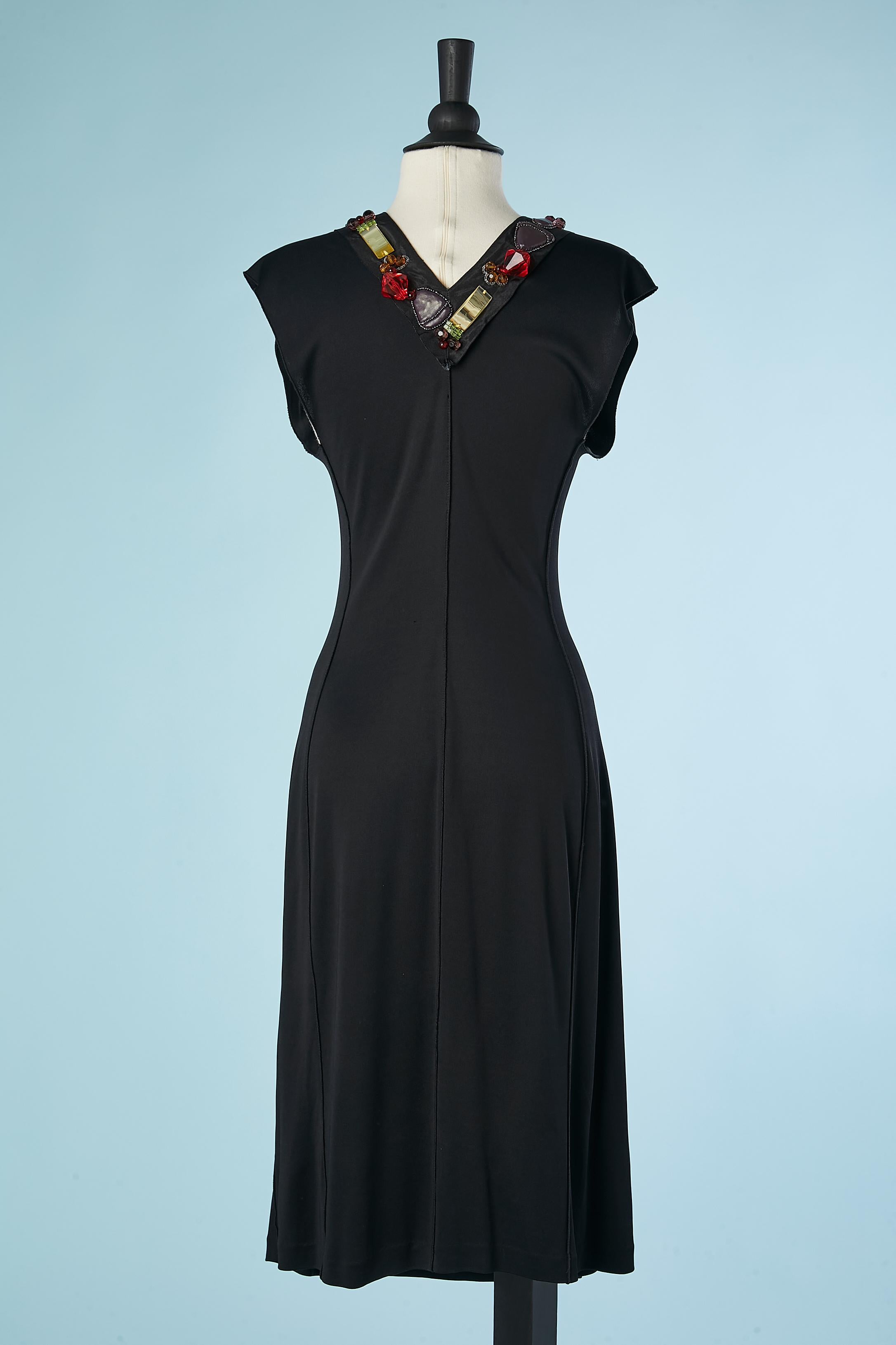 Black gather cocktail dress with beads  embellishment Yves Saint Laurent  For Sale 1