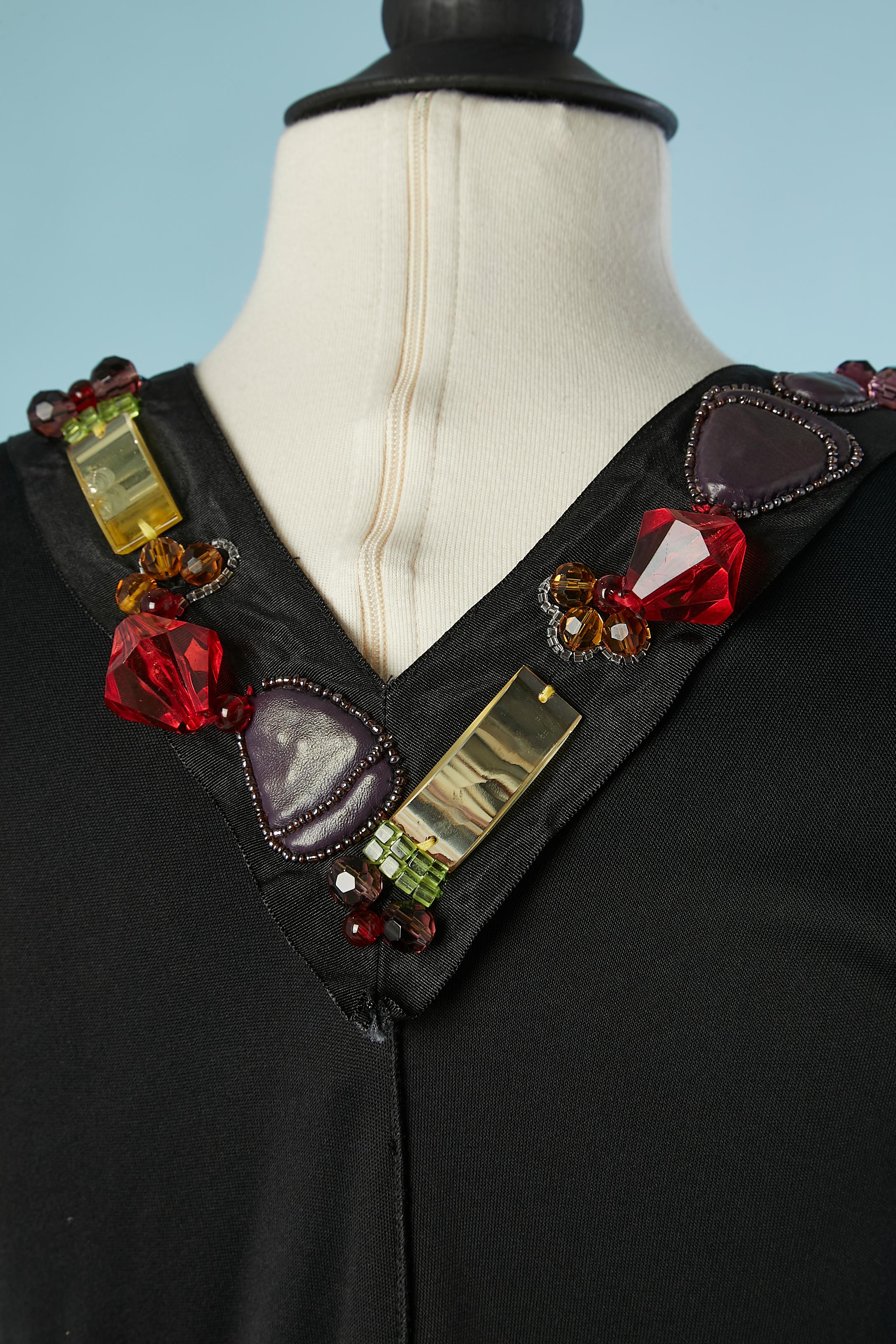 Black gather cocktail dress with beads  embellishment Yves Saint Laurent For Sale 2