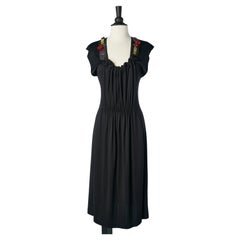 Black gather cocktail dress with beads  embellishment Yves Saint Laurent