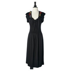 Black gather cocktail dress with beads  embellishment Yves Saint Laurent 