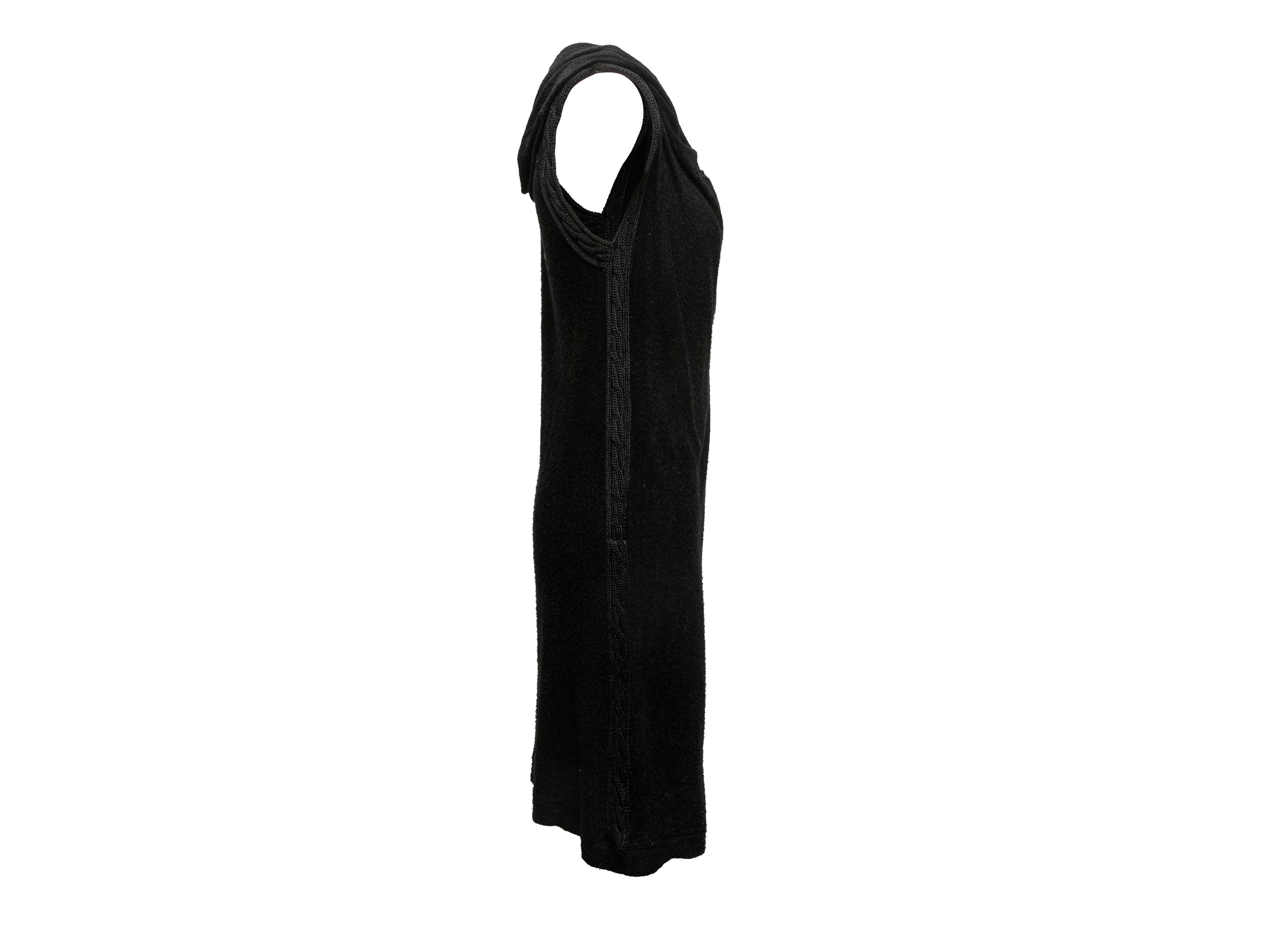 Black hooded sleeveless dress by Gaultier². Drawstring tie at front neckline. 28