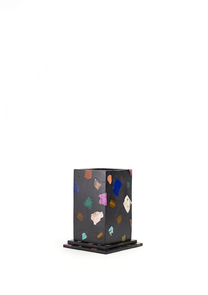Post-Modern Black Gemstone Terrazzo Pillar Vase