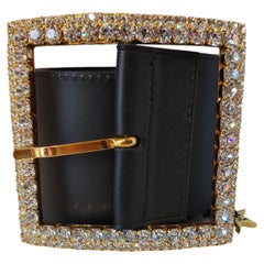 Black genuine leather crystal swarovski stones gold hardware belt NWOT