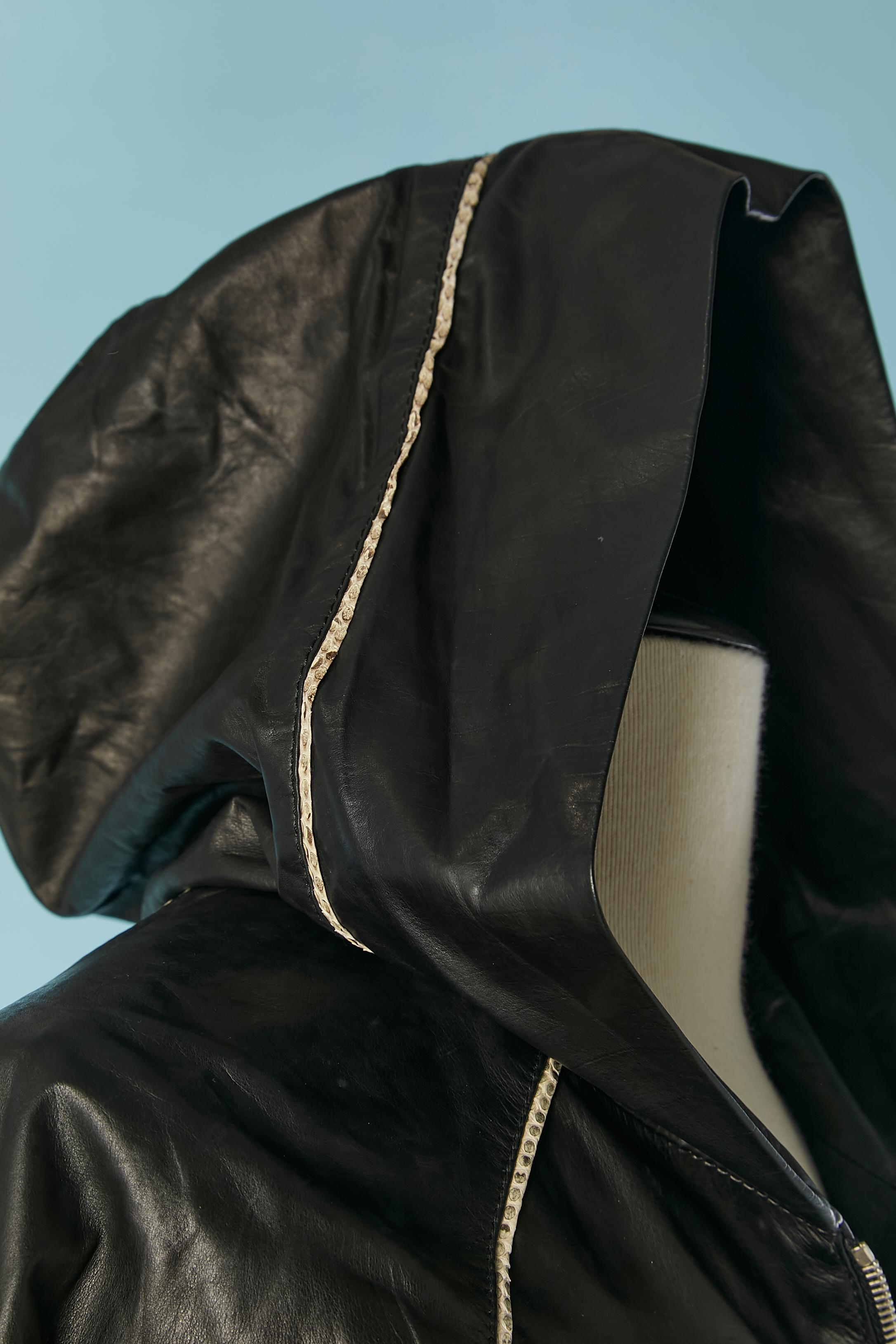 Black genuine leather jacket with hood SHIRO New with tag In New Condition For Sale In Saint-Ouen-Sur-Seine, FR
