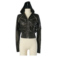 Black genuine leather jacket with hood SHIRO New with tag