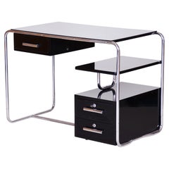Antique Black German Bauhaus Chrome Plated Steel Writing Desk, Made in the 1930s