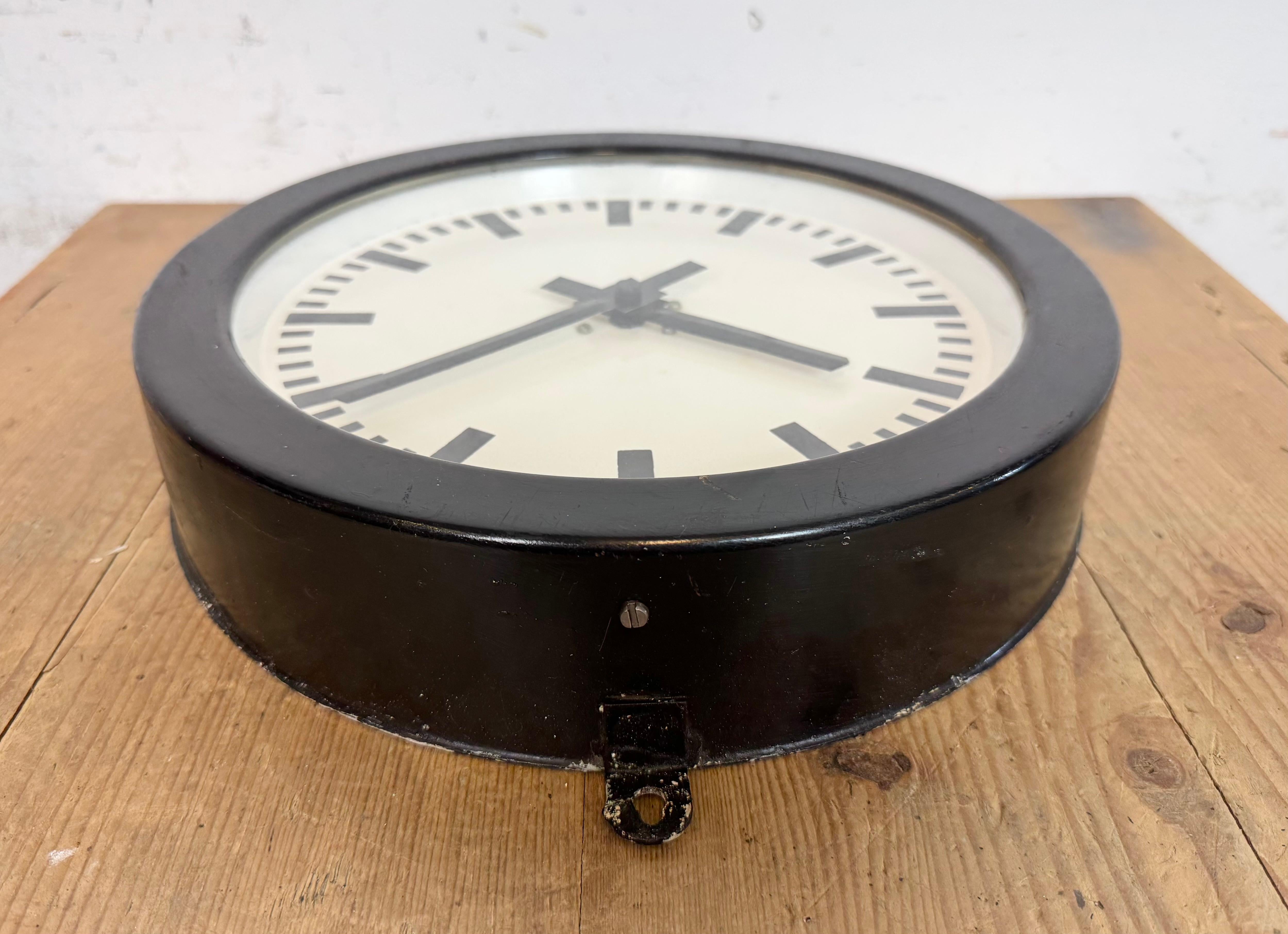 Black German Industrial Factory Wall Clock, 1950s For Sale 8