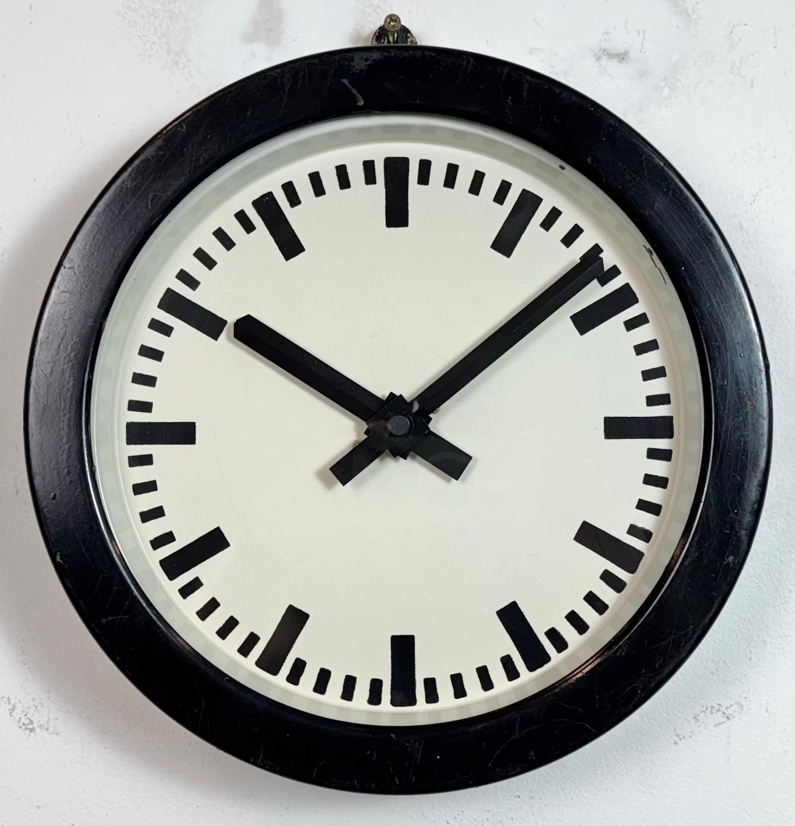 Black German Industrial Factory Wall Clock, 1950s In Good Condition For Sale In Kojetice, CZ