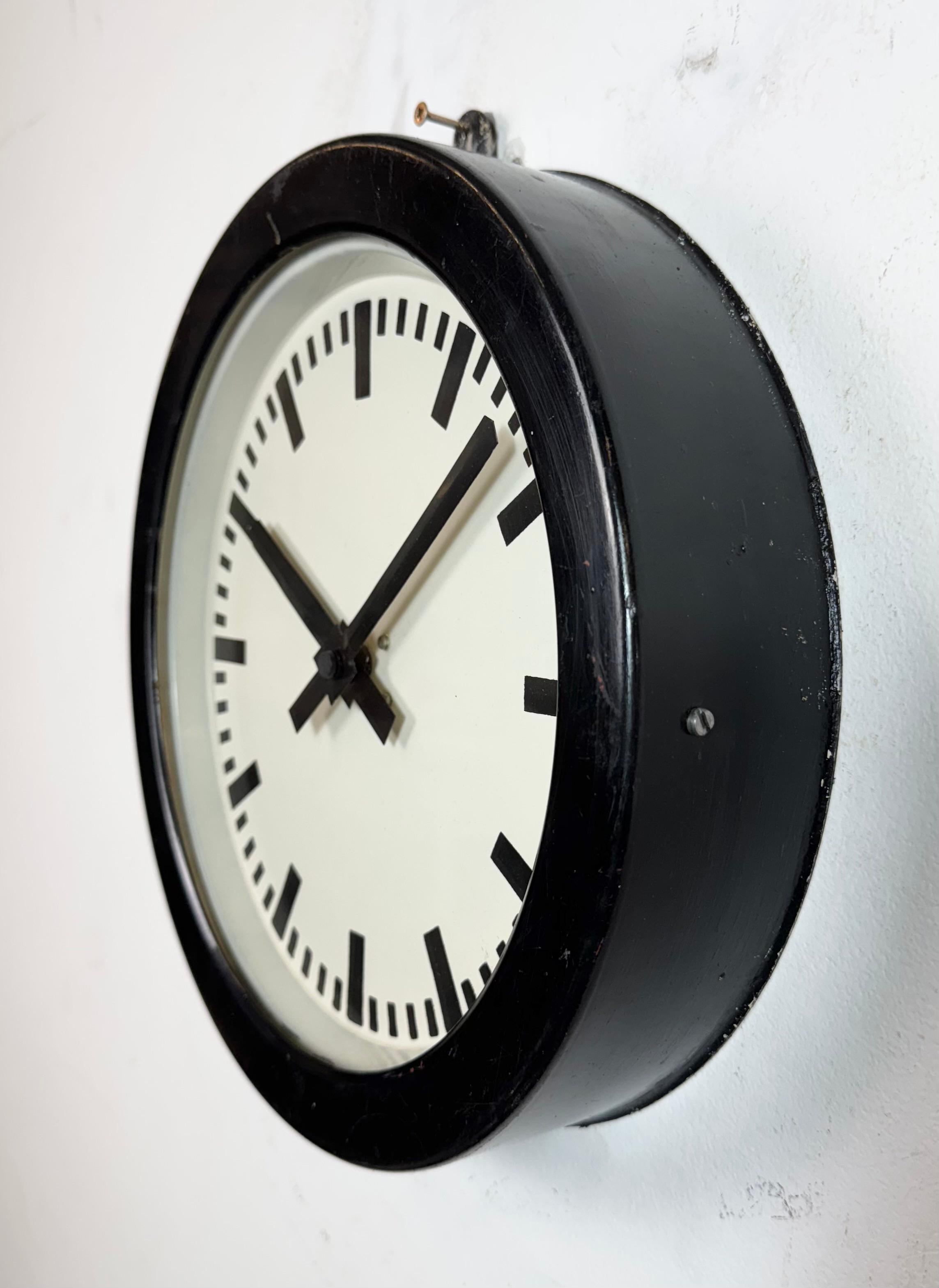 20th Century Black German Industrial Factory Wall Clock, 1950s For Sale