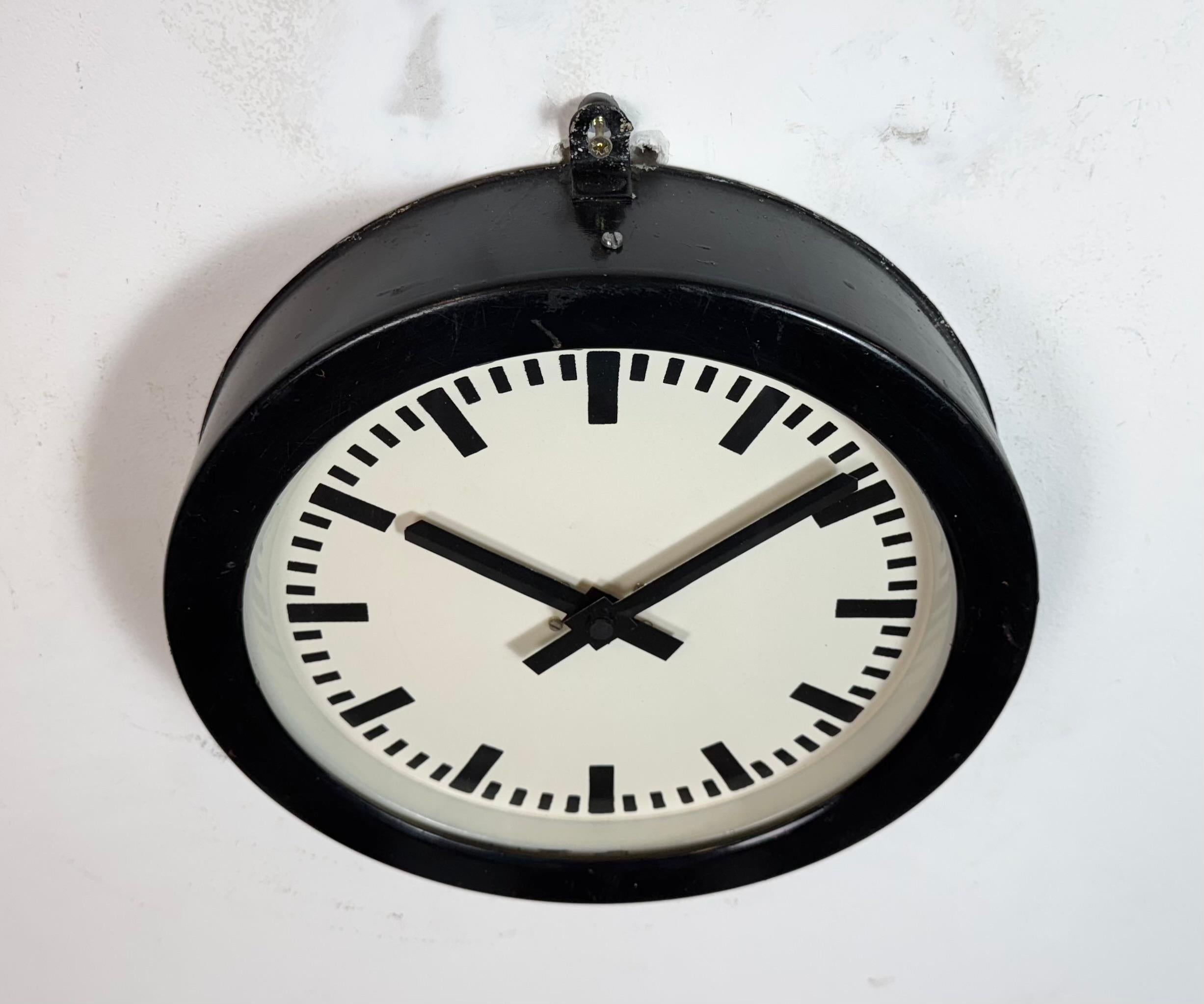 Black German Industrial Factory Wall Clock, 1950s For Sale 1