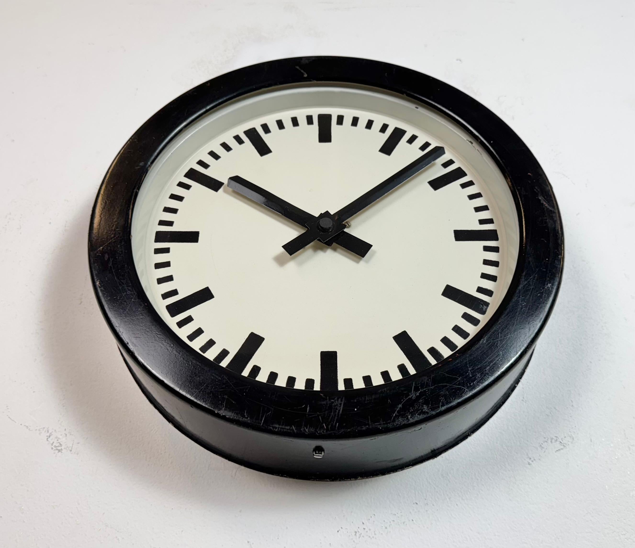 Black German Industrial Factory Wall Clock, 1950s For Sale 2