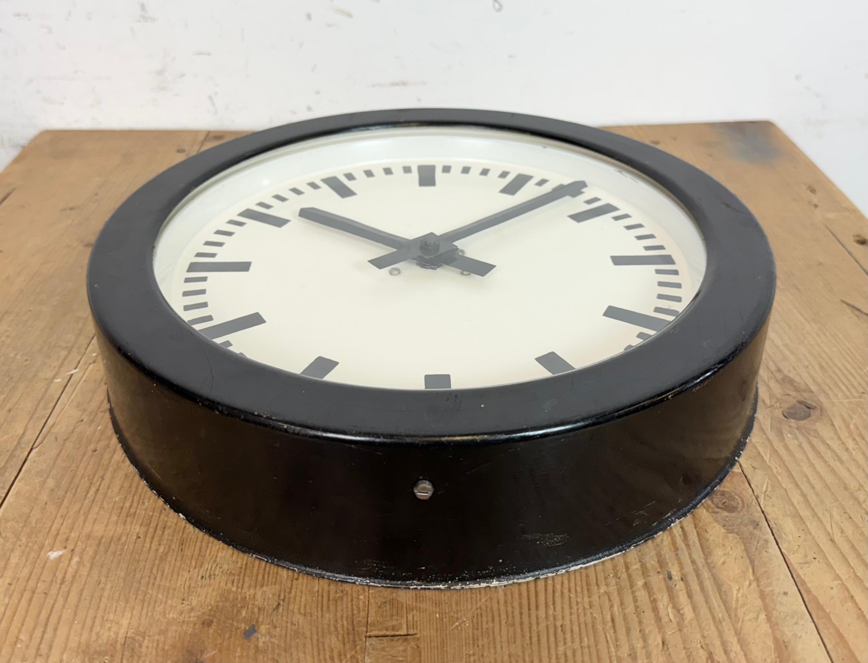 Black German Industrial Factory Wall Clock, 1950s For Sale 3