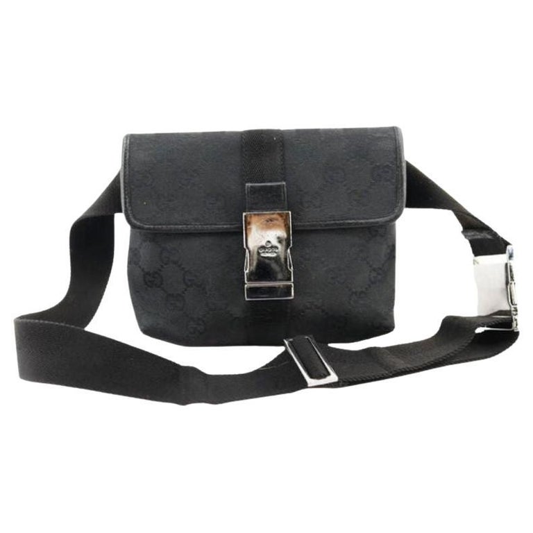 Black GG Monogram canvas Gucci crossbody bag with silvertone hardware