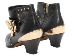 Black Gianni Versace Pointed-Toe Buckle Heeled Booties Size 36.5