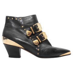 Bottines noires à talon et boucle, bout pointu, Gianni Versace, taille 36,5
