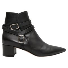 Black Gianvito Rossi Pointed-Toe Buckle Ankle Boots Size 39