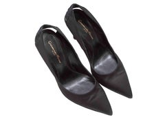 Black Gianvito Rossi Satin Pointed-Toe Pumps Size 38.5