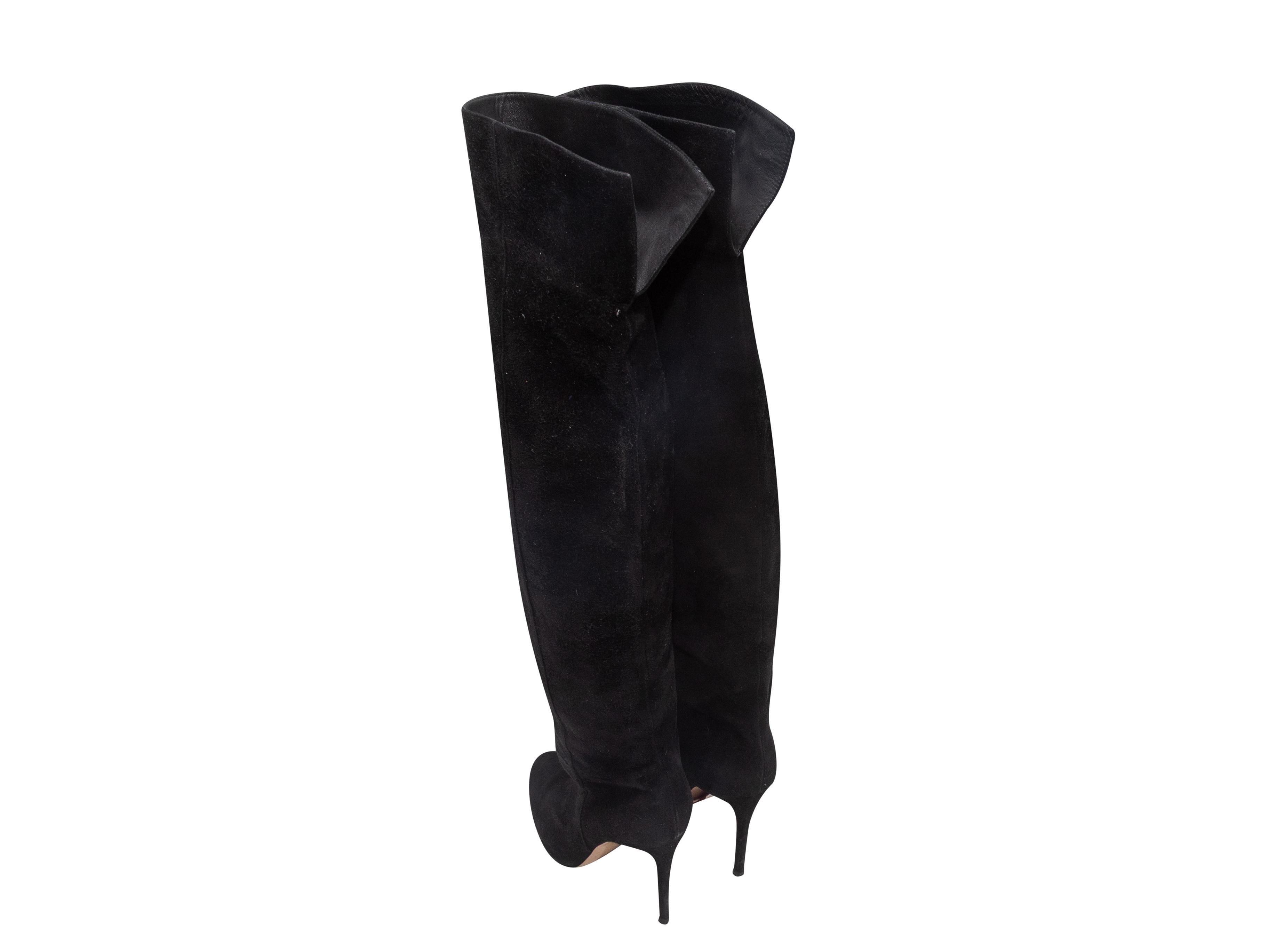 Nero Black Gianvito Rossi Suede Heeled Over-The-Knee Boots Size 39 in vendita
