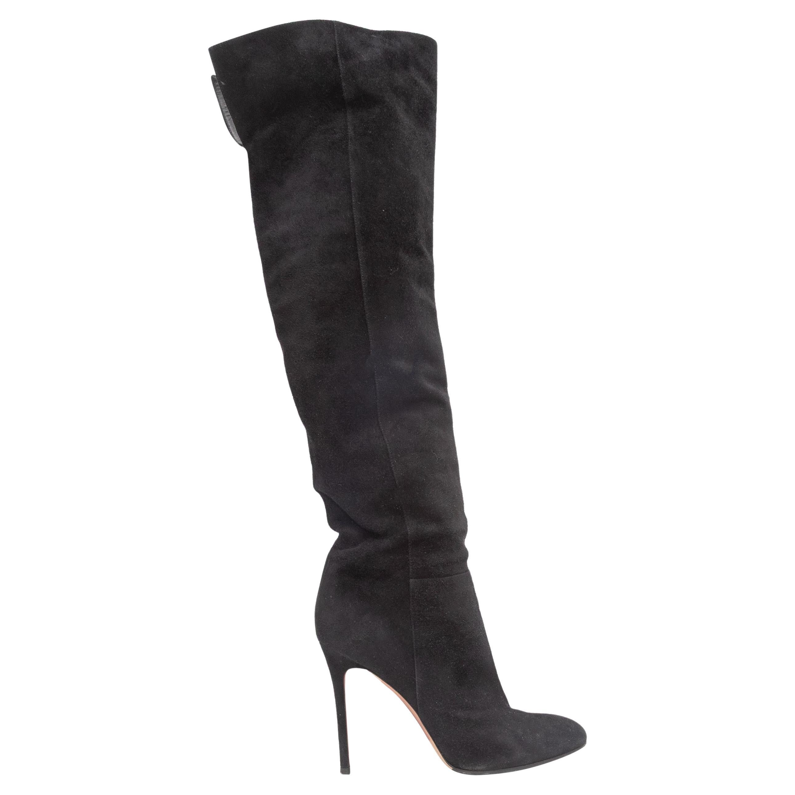 Black Gianvito Rossi Suede Heeled Over-The-Knee Boots Size 39 in vendita