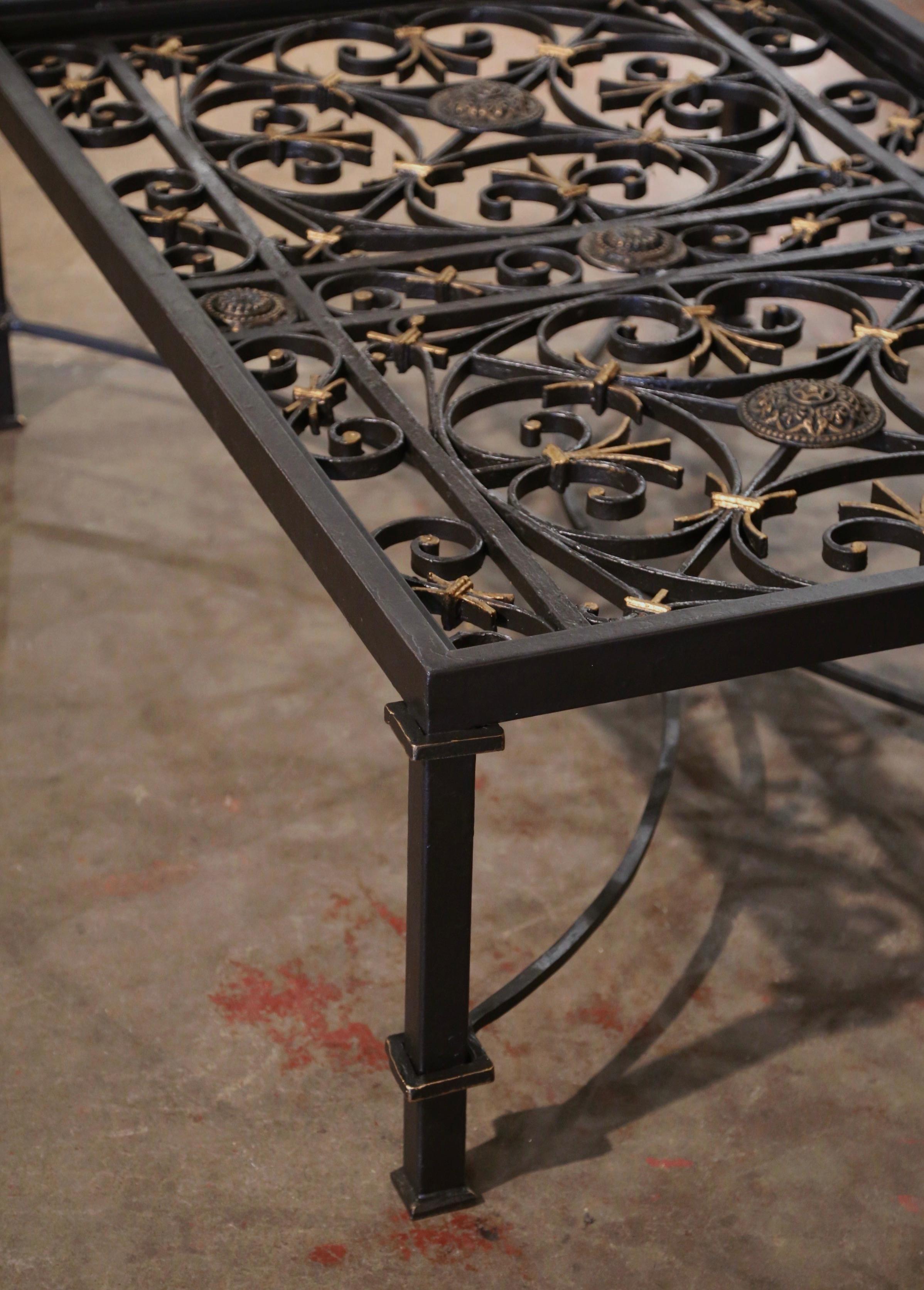 Black & Gilt Iron Coffee Table Base Built with 19th Century French Gate Balcony  In Excellent Condition For Sale In Dallas, TX