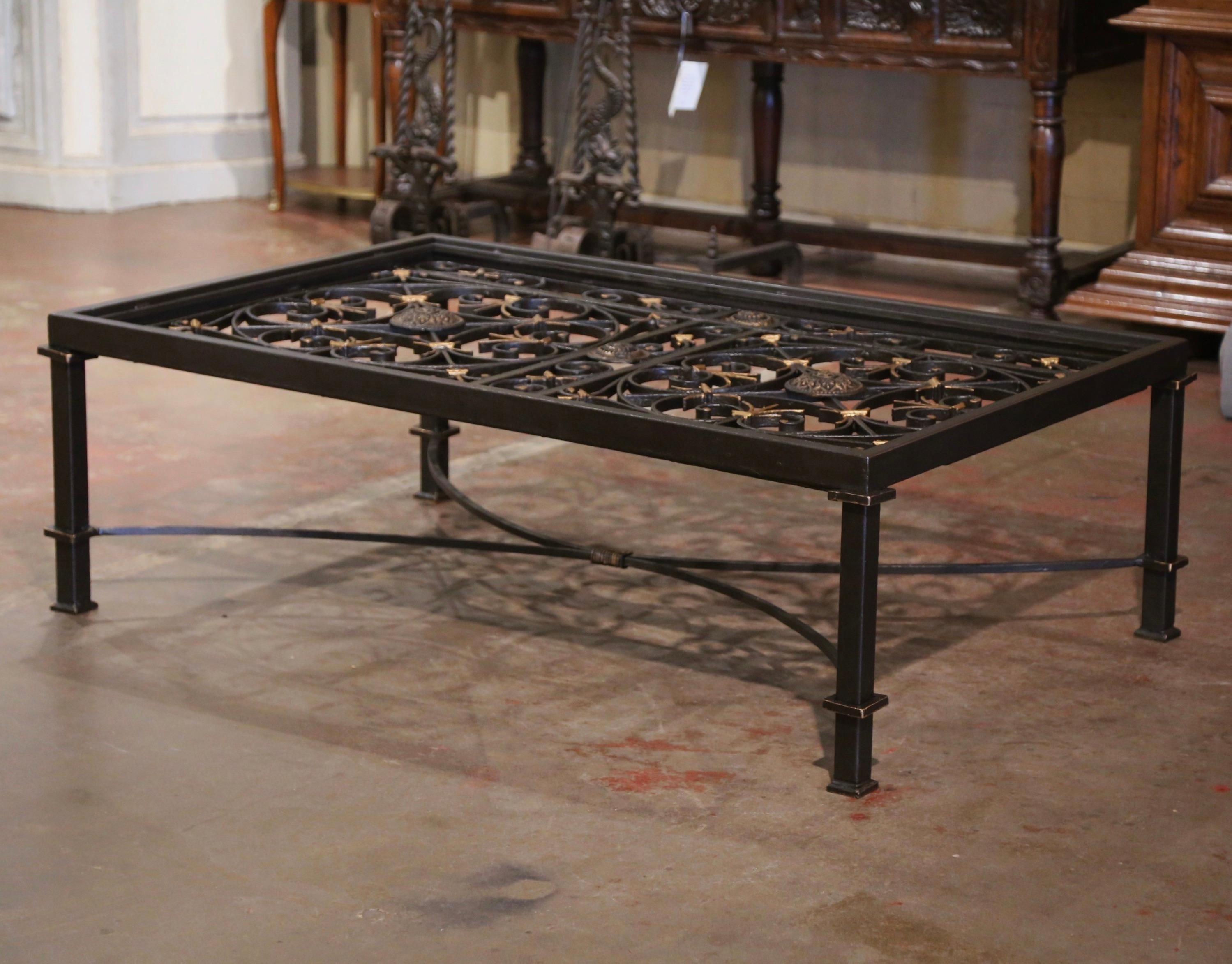 Black & Gilt Iron Coffee Table Base Built with 19th Century French Gate Balcony  For Sale 1