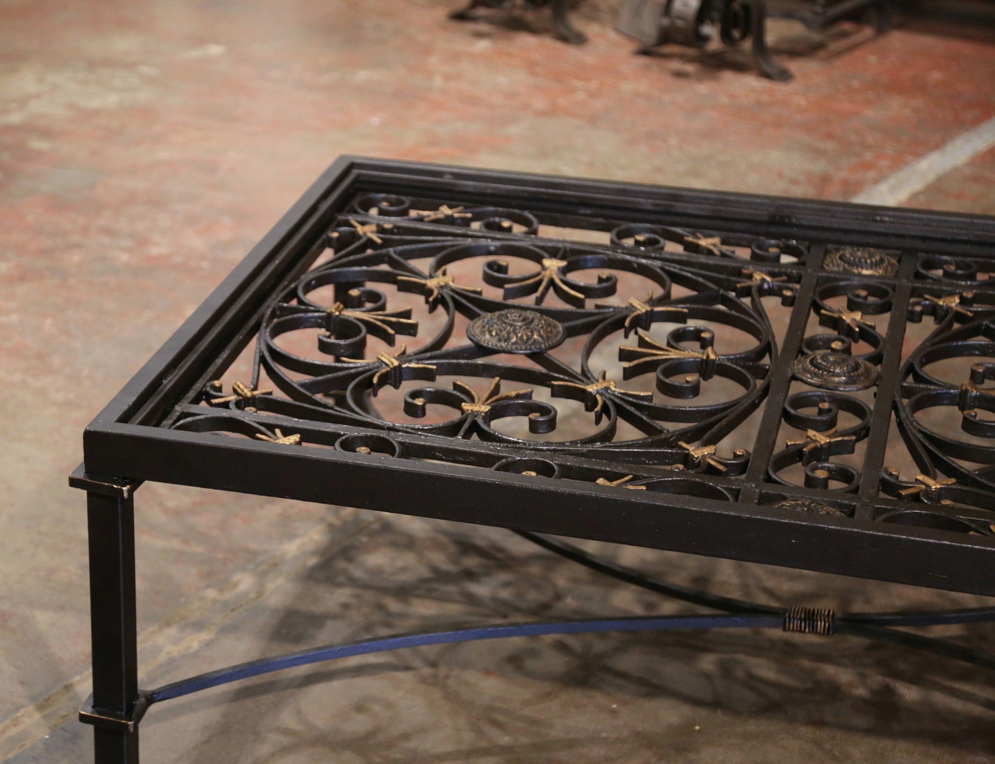Black & Gilt Iron Coffee Table Base Built with 19th Century French Gate Balcony  For Sale 2