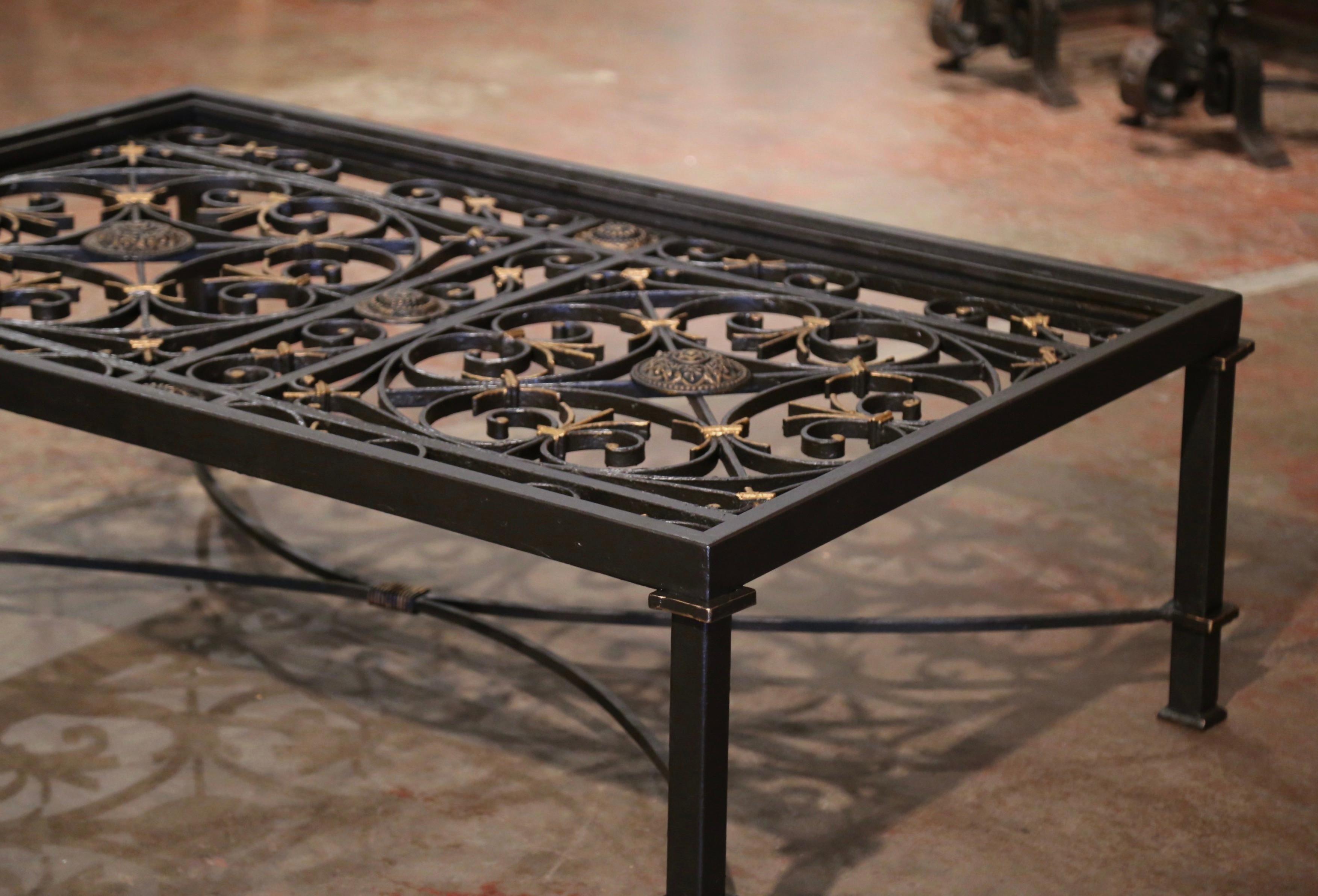 Black & Gilt Iron Coffee Table Base Built with 19th Century French Gate Balcony  For Sale 3