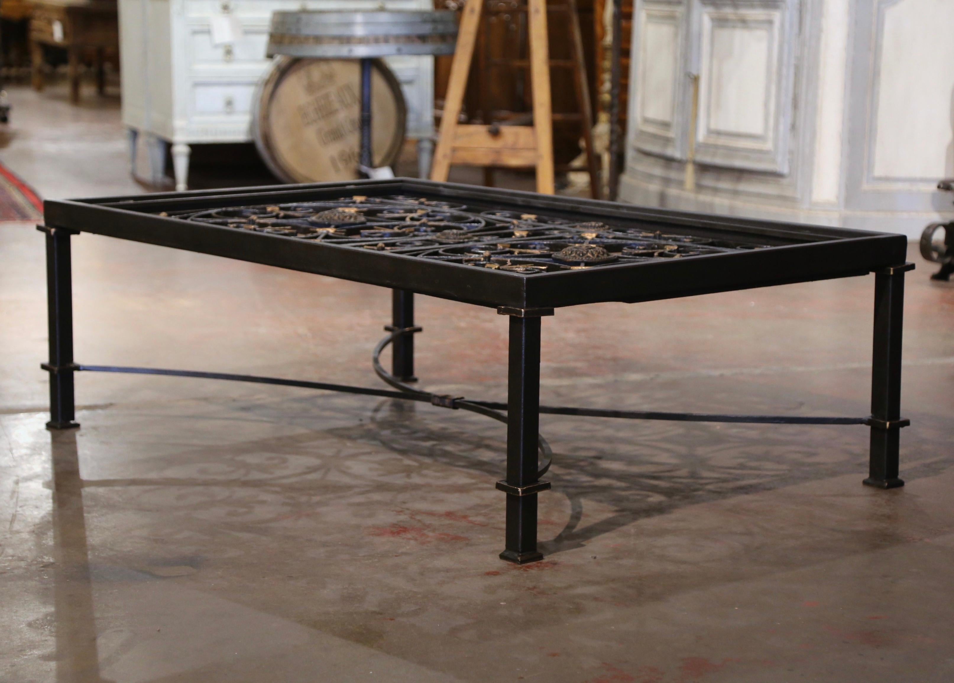 Black & Gilt Iron Coffee Table Base Built with 19th Century French Gate Balcony  For Sale 4