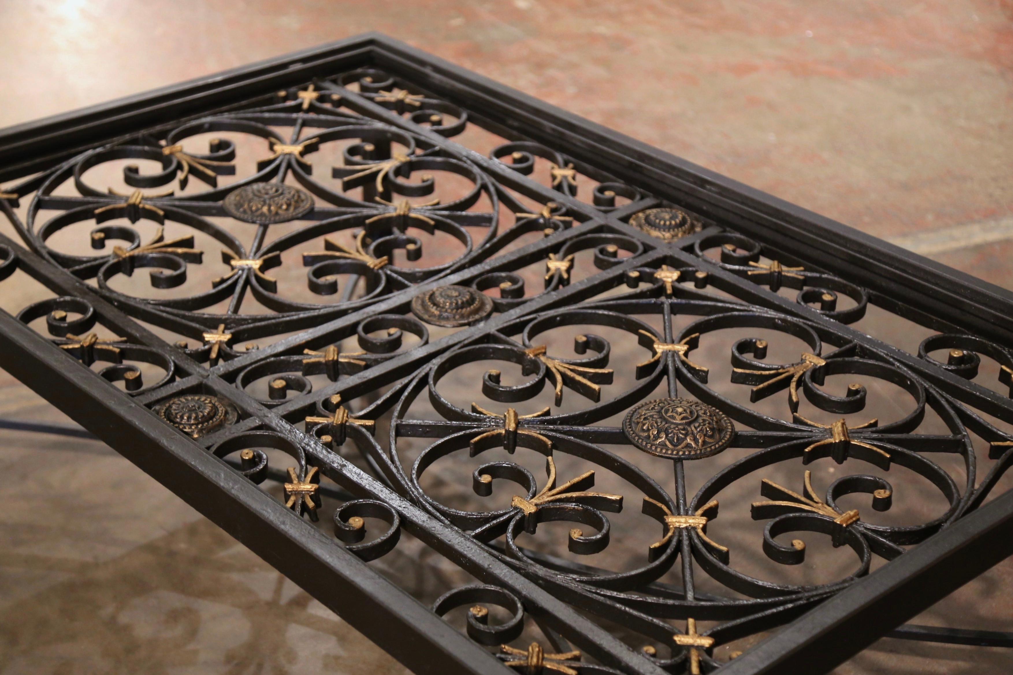 Black & Gilt Iron Coffee Table Base Built with 19th Century French Gate Balcony  For Sale 5