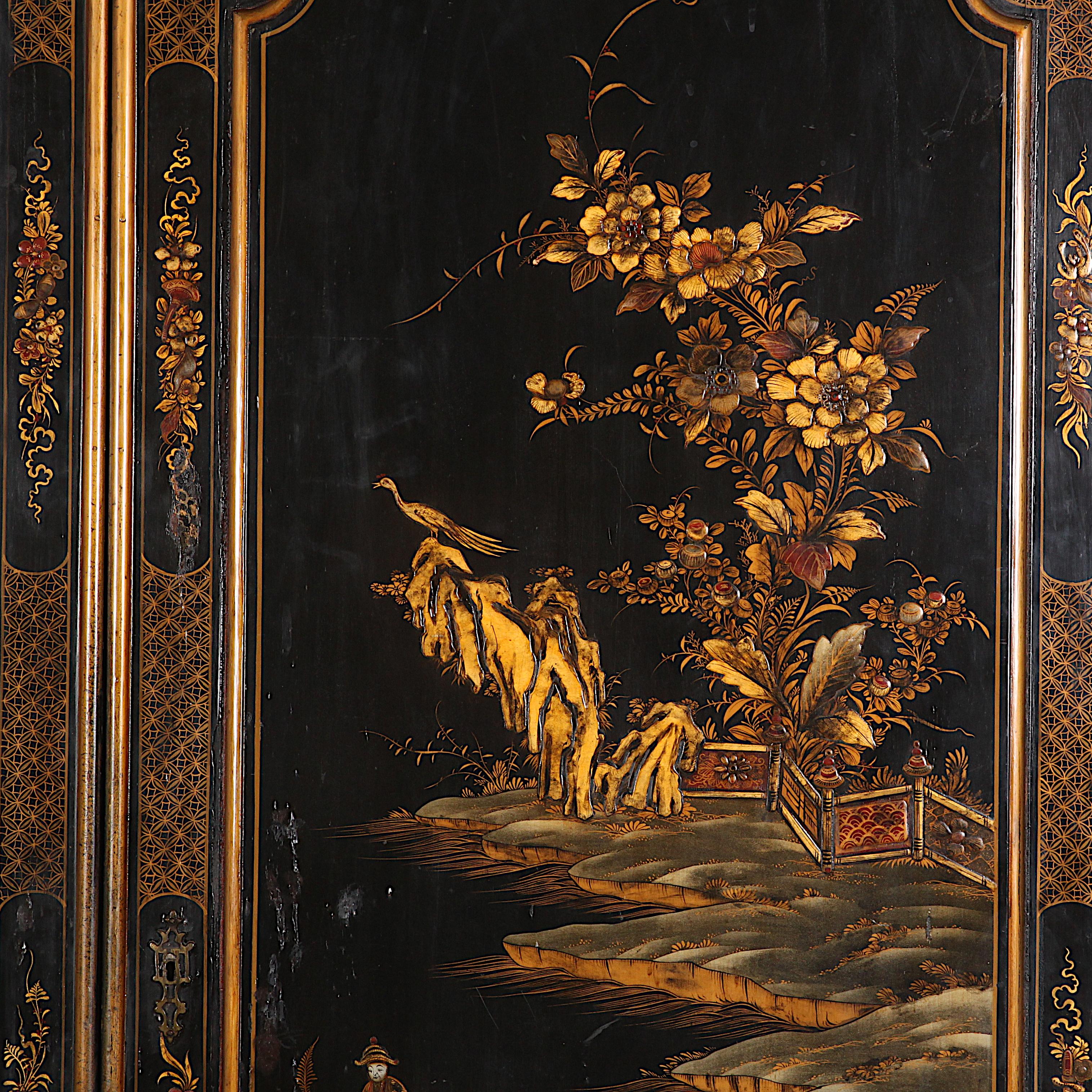 Early 20th Century Black and Gilt Lacquered ‘Japanned’ Armoire from Paris