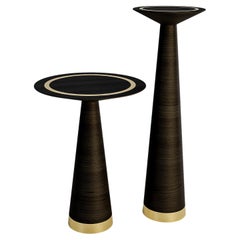 Black and Gold Modern Minimalist Pedestal Side Tables set in Beech wood. 