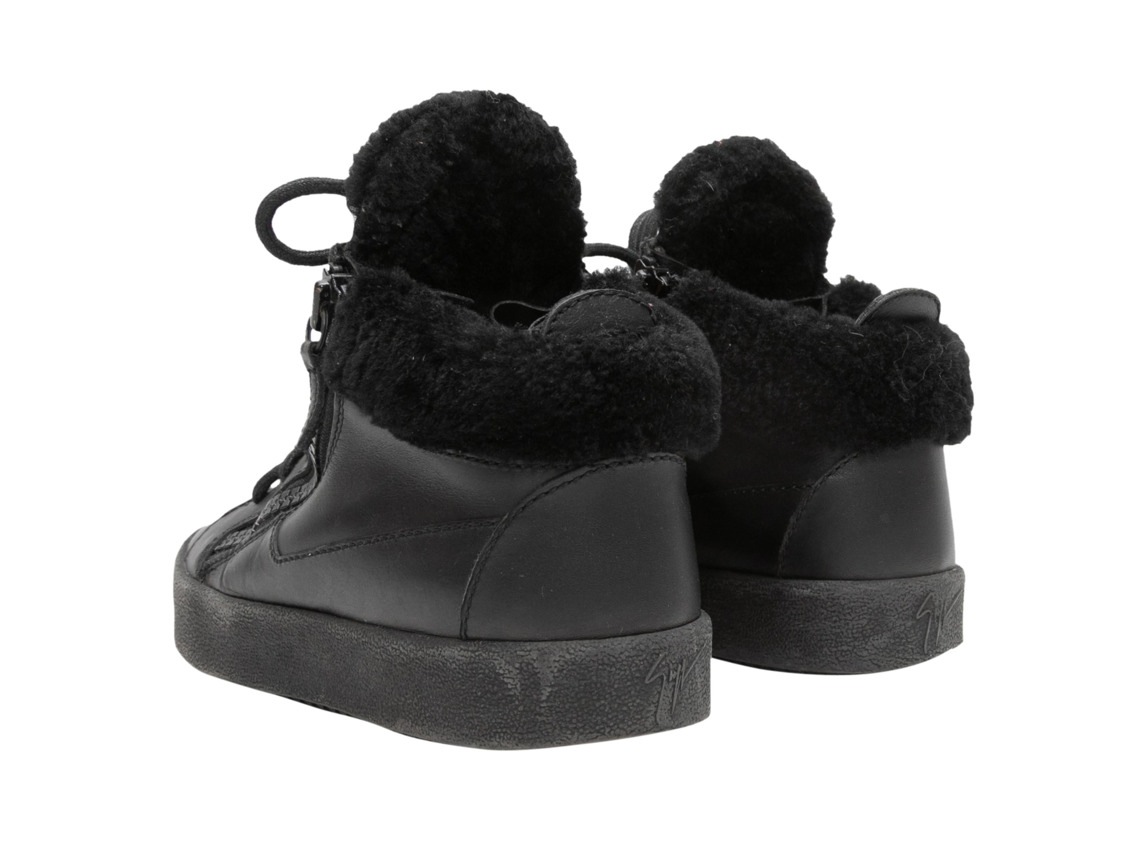 Black Giuseppe Zanotti High-Top Shearling-Trimmed Sneakers Size 36 In Good Condition For Sale In New York, NY
