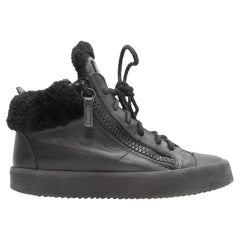 Black Giuseppe Zanotti High-Top Shearling-Trimmed Sneakers Size 36