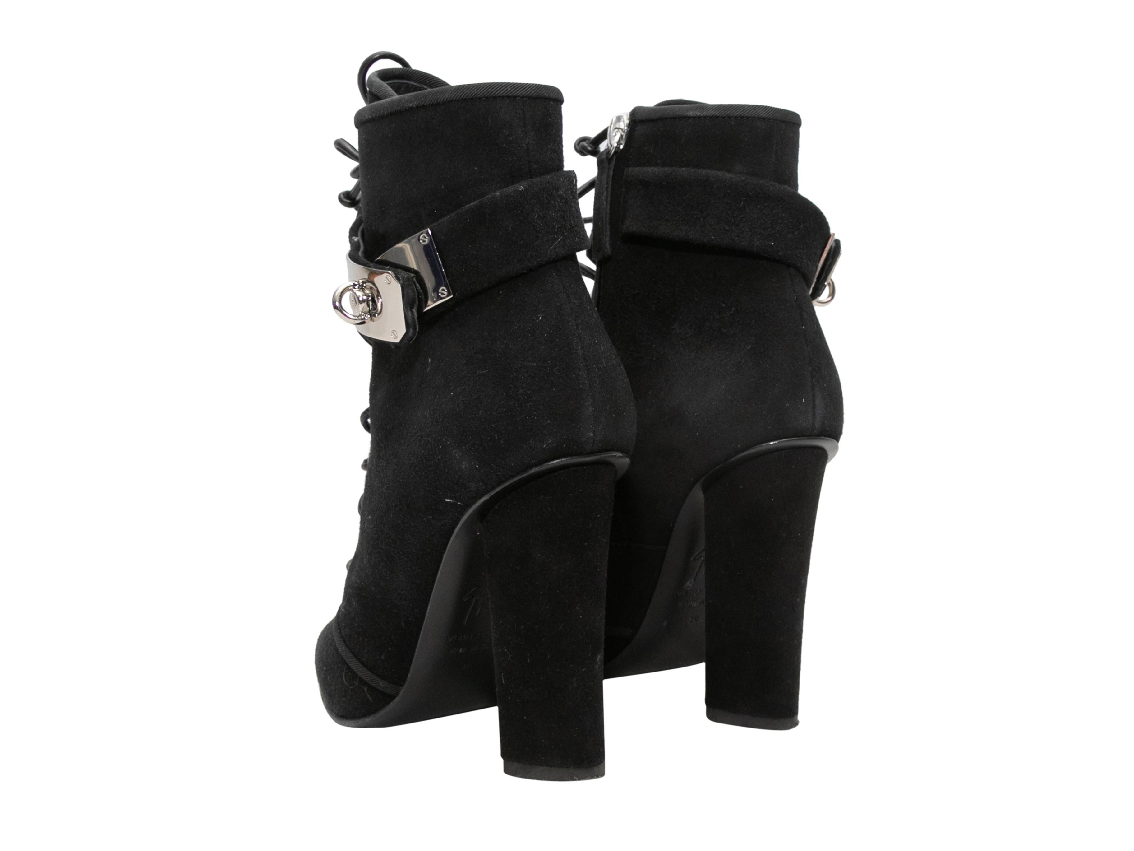 Women's Black Giuseppe Zanotti Suede Heeled Lace-Up Ankle Boots Size 36 For Sale